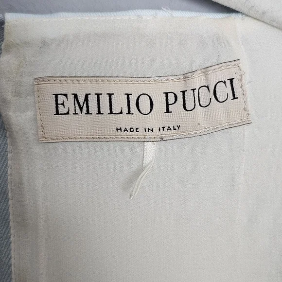 Emilio Pucci Sheath Dress Size 40 (US 4-6/S) Blue Lace Print Dress Made In Italy